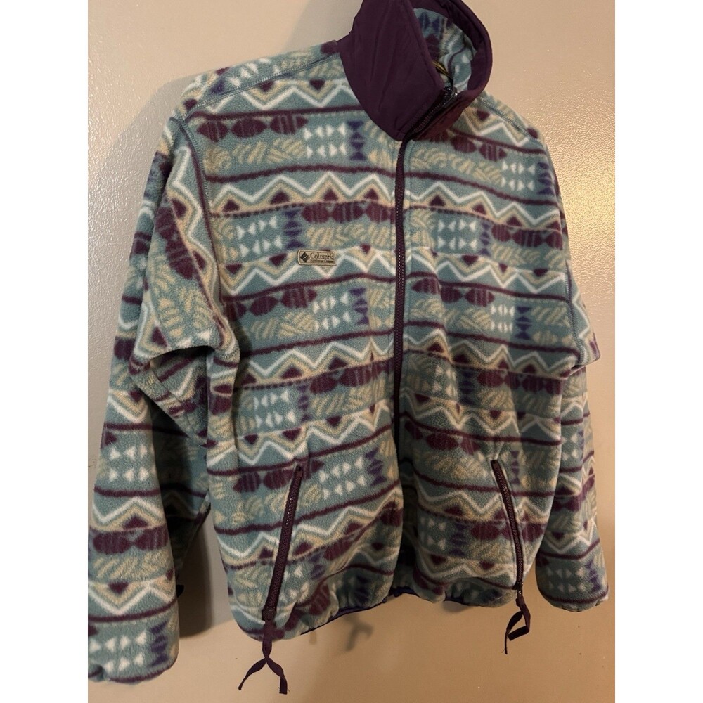 Vintage Columbia  Aztec Style Fleece Jacket Womens M Made In USA